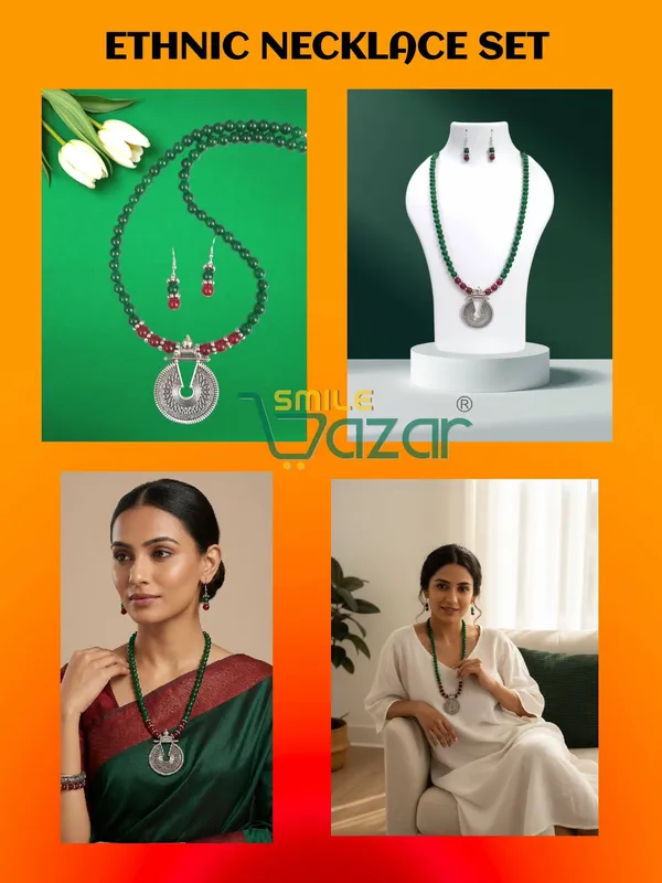 Ethnic_Big_Pendant_Artificial_Oxidised_Necklace_Set__for_Girls_&_Women_-__GREEN_AND_MAROON