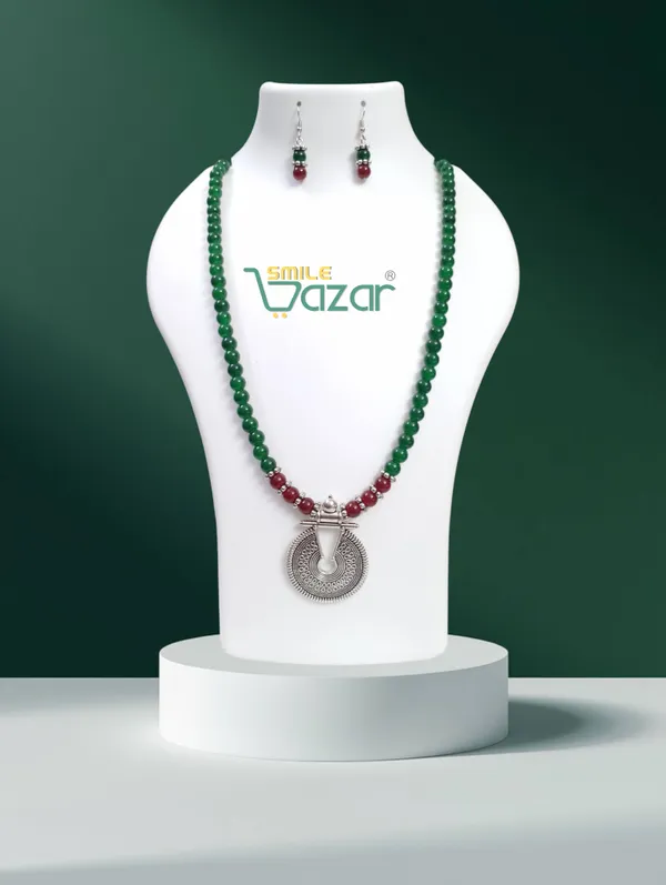 Ethnic_Big_Pendant_Artificial_Oxidised_Necklace_Set__for_Girls_&_Women_-__GREEN_AND_MAROON