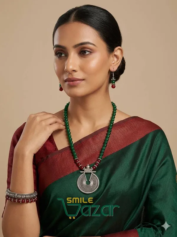 Ethnic_Big_Pendant_Artificial_Oxidised_Necklace_Set__for_Girls_&_Women_-__GREEN_AND_MAROON