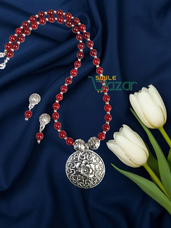Ethnic_Big_Pendant_Artificial_Oxidised_Necklace_Set__for_Girls_&_Women_-__MAROON