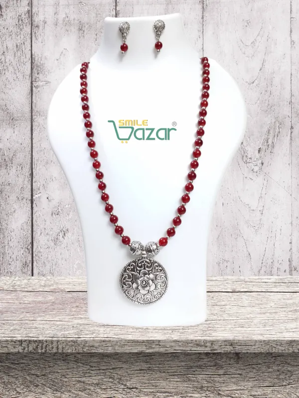 Ethnic_Big_Pendant_Artificial_Oxidised_Necklace_Set__for_Girls_&_Women_-__MAROON