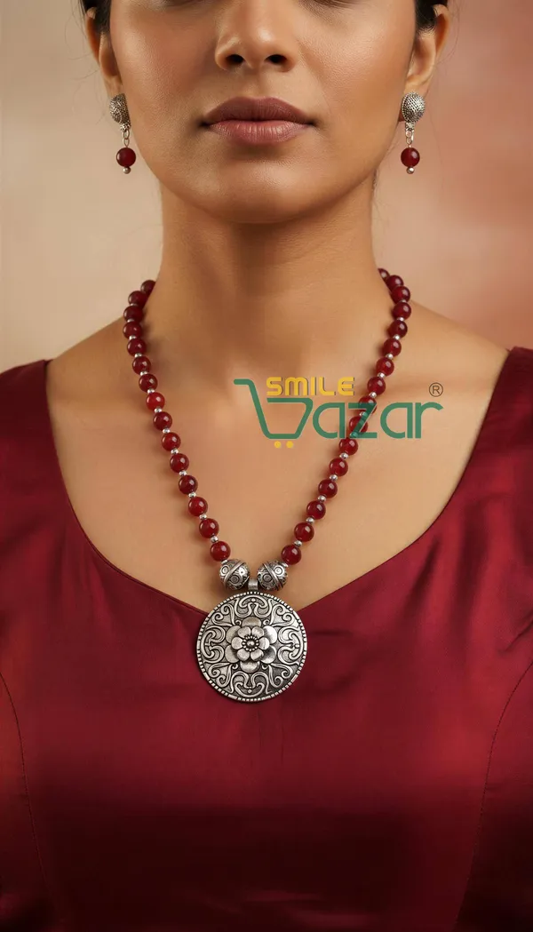 Ethnic_Big_Pendant_Artificial_Oxidised_Necklace_Set__for_Girls_&_Women_-__MAROON