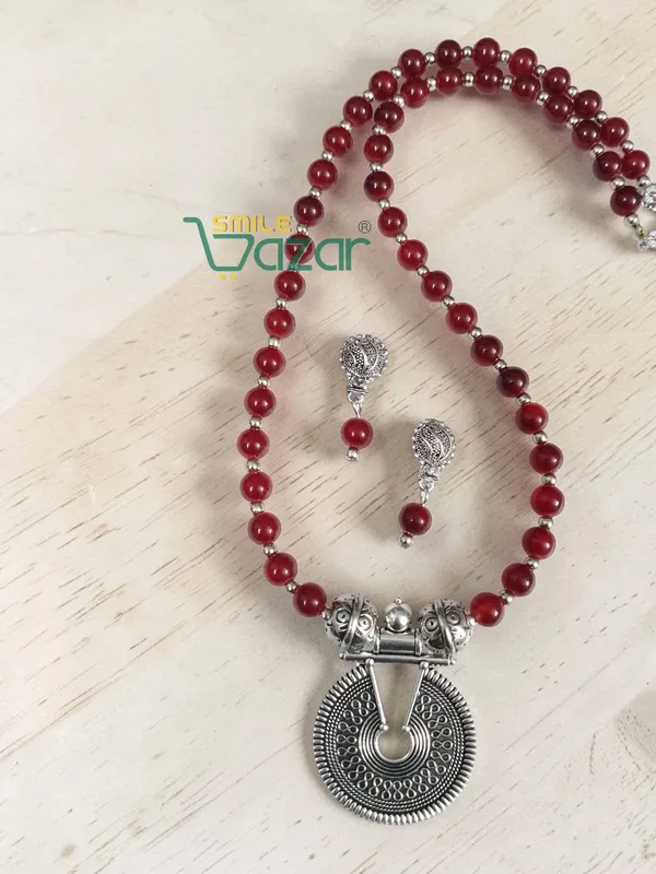 Ethnic_Big_Pendant_Artificial_Oxidised_Necklace_Set__for_Girls_&_Women_-___MAROON