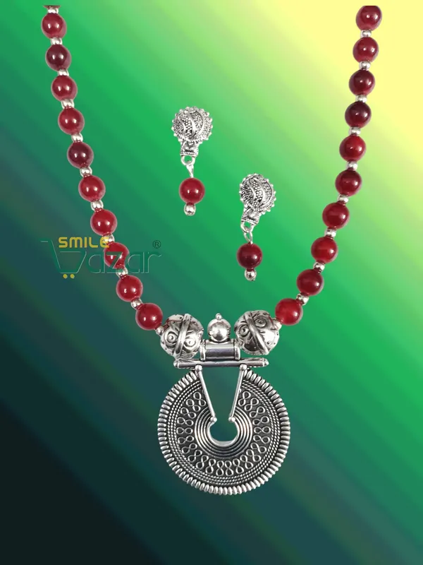 Ethnic_Big_Pendant_Artificial_Oxidised_Necklace_Set__for_Girls_&_Women_-___MAROON