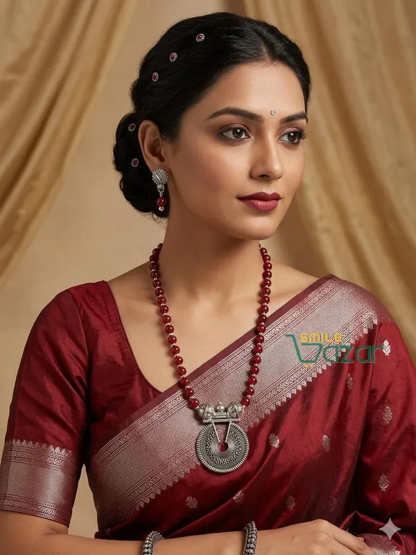Ethnic_Big_Pendant_Artificial_Oxidised_Necklace_Set__for_Girls_&_Women_-___MAROON
