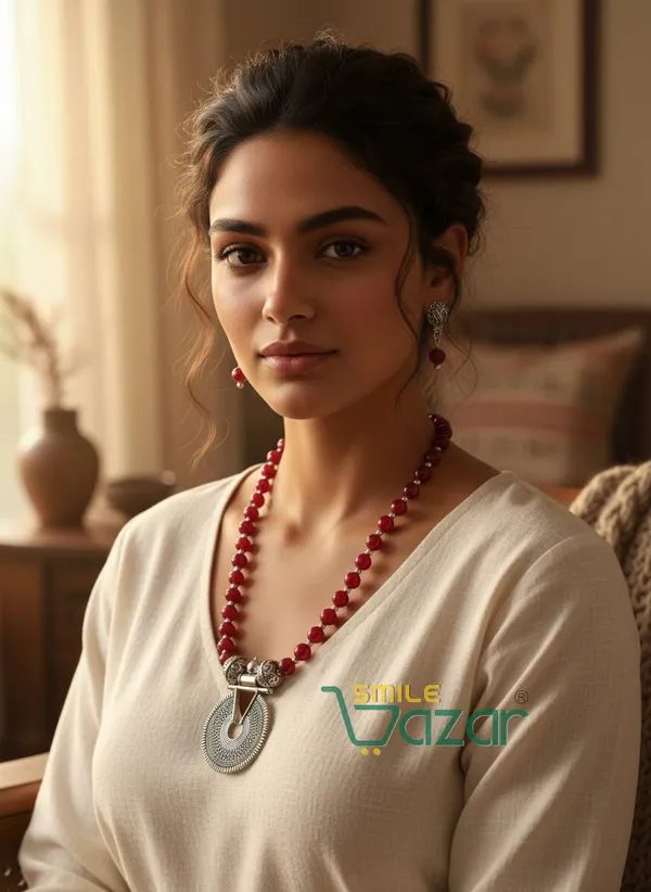 Ethnic_Big_Pendant_Artificial_Oxidised_Necklace_Set__for_Girls_&_Women_-___MAROON
