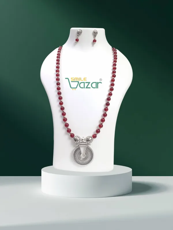 Ethnic_Big_Pendant_Artificial_Oxidised_Necklace_Set__for_Girls_&_Women_-___MAROON