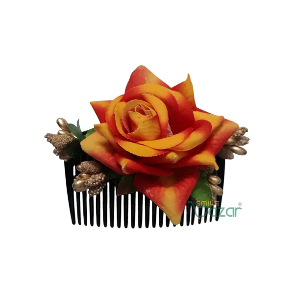 Floral_Hair_Comb_Hair_Clip_Hair_Accessories_For_Women_And_Girls_-_Big_6_Cm___Red_And_Yellow_Color_Rose_-_1_Pc