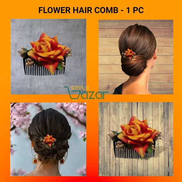 Floral_Hair_Comb_Hair_Clip_Hair_Accessories_For_Women_And_Girls_-_Big_6_Cm___Red_And_Yellow_Color_Rose_-_1_Pc