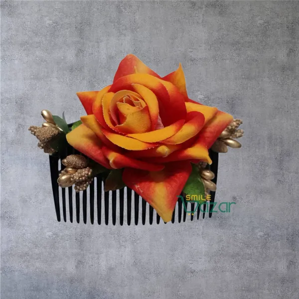 Floral_Hair_Comb_Hair_Clip_Hair_Accessories_For_Women_And_Girls_-_Big_6_Cm___Red_And_Yellow_Color_Rose_-_1_Pc