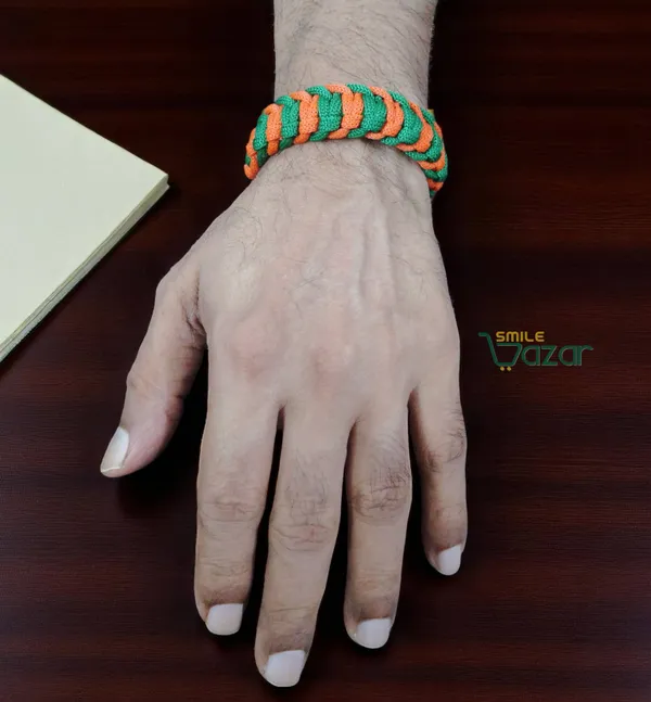 GREEN_AND_ORANGE_HANDMADE__BRACELET_ADJUSTABLE_WRISTBAND_BRACELET_FRIENDSHIP_BAND_FOR_WOMEN_AND_MEN_SKIN_FRIENDLY