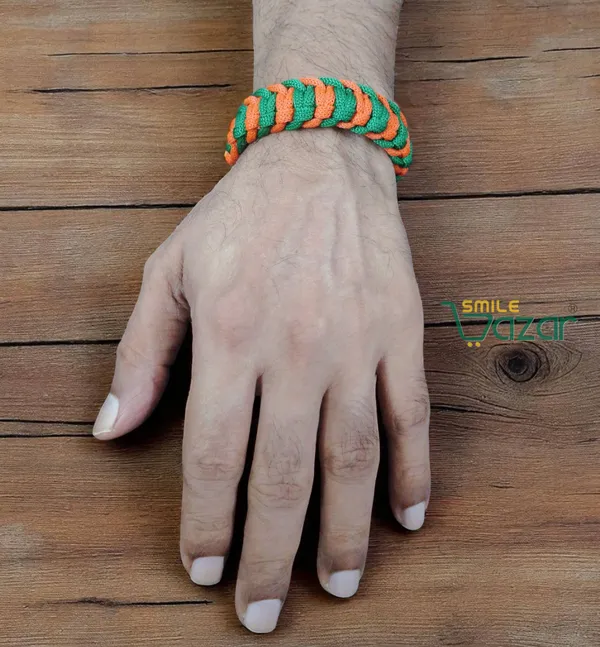 GREEN_AND_ORANGE_HANDMADE__BRACELET_ADJUSTABLE_WRISTBAND_BRACELET_FRIENDSHIP_BAND_FOR_WOMEN_AND_MEN_SKIN_FRIENDLY