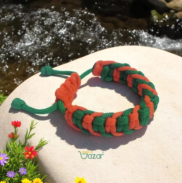GREEN_AND_ORANGE_HANDMADE__BRACELET_ADJUSTABLE_WRISTBAND_BRACELET_FRIENDSHIP_BAND_FOR_WOMEN_AND_MEN_SKIN_FRIENDLY