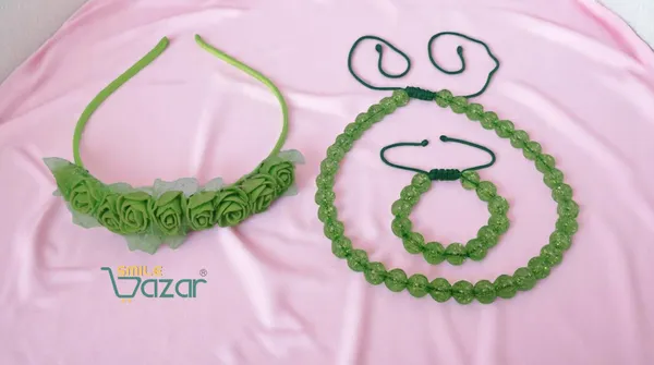 GREEN_Handmade_Adjustable_Lovely_Kids_/_Girls_Beaded_Necklace_,_Bracelet_&_Hairband_Sets__for_Princess_Girls_Gift__Jewellery