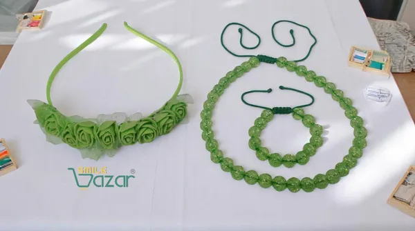 GREEN_Handmade_Adjustable_Lovely_Kids_/_Girls_Beaded_Necklace_,_Bracelet_&_Hairband_Sets__for_Princess_Girls_Gift__Jewellery