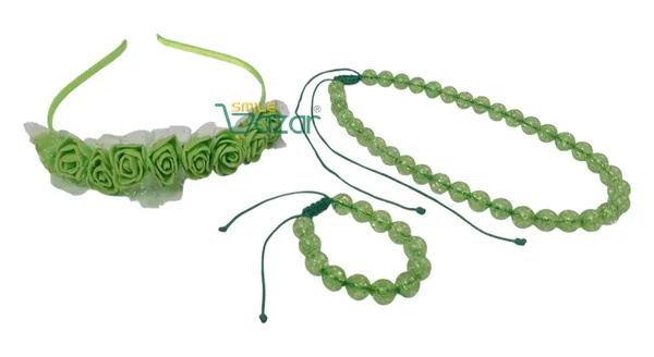 GREEN_Handmade_Adjustable_Lovely_Kids_/_Girls_Beaded_Necklace_,_Bracelet_&_Hairband_Sets__for_Princess_Girls_Gift__Jewellery
