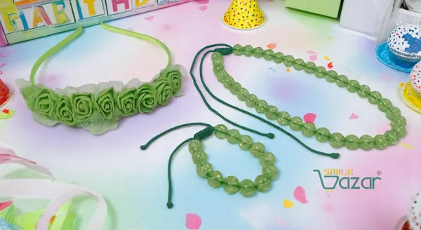 GREEN_Handmade_Adjustable_Lovely_Kids_/_Girls_Beaded_Necklace_,_Bracelet_&_Hairband_Sets__for_Princess_Girls_Gift__Jewellery