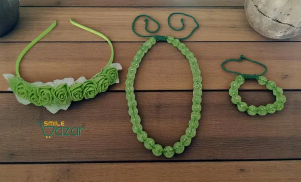 GREEN_Handmade_Adjustable_Lovely_Kids_/_Girls_Beaded_Necklace_,_Bracelet_&_Hairband_Sets__for_Princess_Girls_Gift__Jewellery