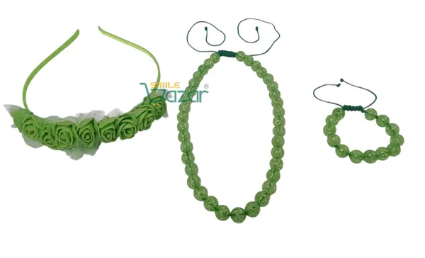 GREEN_Handmade_Adjustable_Lovely_Kids_/_Girls_Beaded_Necklace_,_Bracelet_&_Hairband_Sets__for_Princess_Girls_Gift__Jewellery