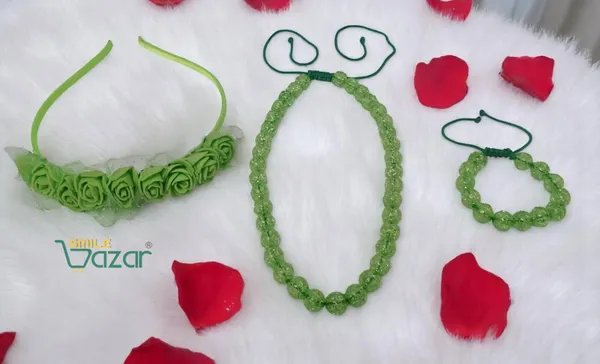 GREEN_Handmade_Adjustable_Lovely_Kids_/_Girls_Beaded_Necklace_,_Bracelet_&_Hairband_Sets__for_Princess_Girls_Gift__Jewellery