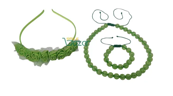 GREEN_Handmade_Adjustable_Lovely_Kids_/_Girls_Beaded_Necklace_,_Bracelet_&_Hairband_Sets__for_Princess_Girls_Gift__Jewellery