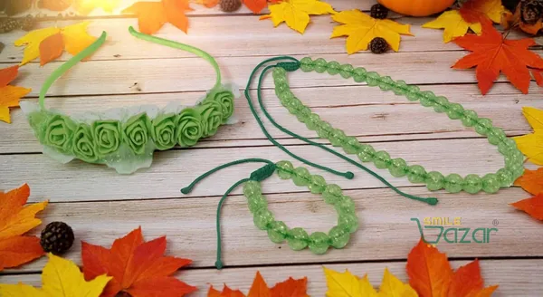 GREEN_Handmade_Adjustable_Lovely_Kids_/_Girls_Beaded_Necklace_,_Bracelet_&_Hairband_Sets__for_Princess_Girls_Gift__Jewellery