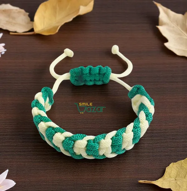 GREEN_&_OFF_WHITE_-_HANDMADE__BRACELET_ADJUSTABLE_WRISTBAND_BRACELET_FRIENDSHIP_BAND_FOR_WOMEN_AND_MEN_SKIN_FRIENDLY
