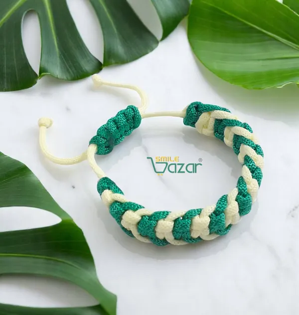 GREEN_&_OFF_WHITE_-_HANDMADE__BRACELET_ADJUSTABLE_WRISTBAND_BRACELET_FRIENDSHIP_BAND_FOR_WOMEN_AND_MEN_SKIN_FRIENDLY