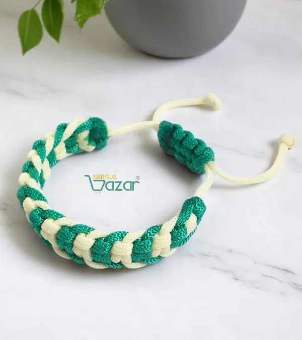 GREEN_&_OFF_WHITE_-_HANDMADE__BRACELET_ADJUSTABLE_WRISTBAND_BRACELET_FRIENDSHIP_BAND_FOR_WOMEN_AND_MEN_SKIN_FRIENDLY