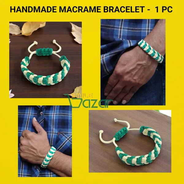 GREEN_&_OFF_WHITE_-_HANDMADE__BRACELET_ADJUSTABLE_WRISTBAND_BRACELET_FRIENDSHIP_BAND_FOR_WOMEN_AND_MEN_SKIN_FRIENDLY