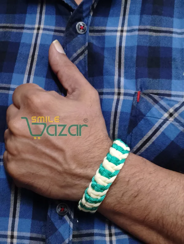 GREEN_&_OFF_WHITE_-_HANDMADE__BRACELET_ADJUSTABLE_WRISTBAND_BRACELET_FRIENDSHIP_BAND_FOR_WOMEN_AND_MEN_SKIN_FRIENDLY