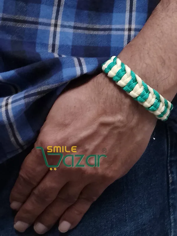 GREEN_&_OFF_WHITE_-_HANDMADE__BRACELET_ADJUSTABLE_WRISTBAND_BRACELET_FRIENDSHIP_BAND_FOR_WOMEN_AND_MEN_SKIN_FRIENDLY