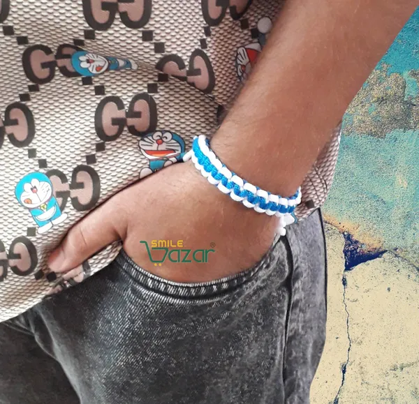 Handmade__Bracelet_Adjustable_Wristband_Bracelet_Friendship_Band_For_All_Skin_Friendly_-_Blue_And_White