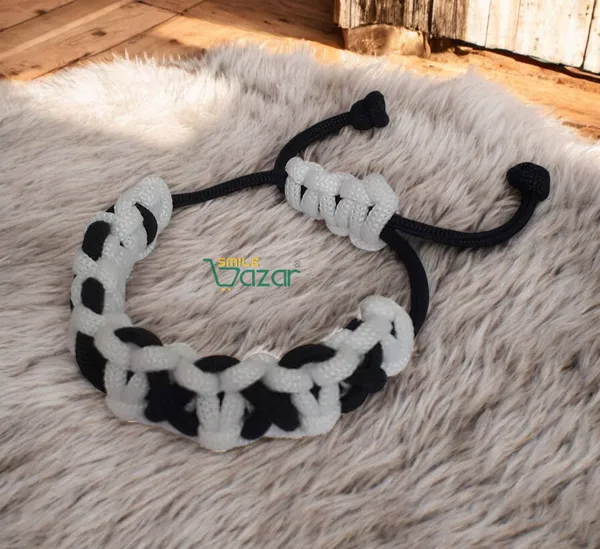 Handmade__Bracelet_Adjustable_Wristband_Bracelet_Friendship_Band_For_All_Skin_Friendly_-_White_And_Black