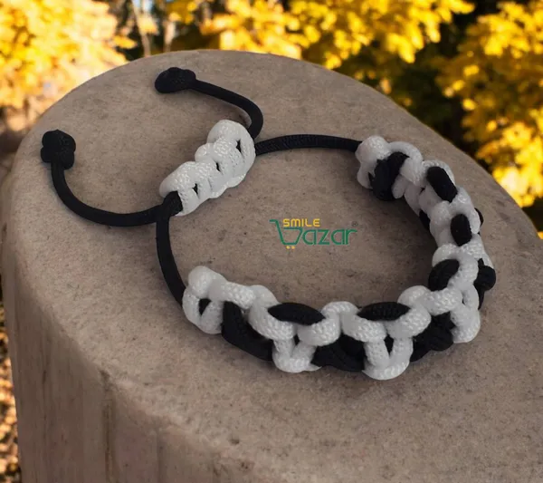 Handmade__Bracelet_Adjustable_Wristband_Bracelet_Friendship_Band_For_All_Skin_Friendly_-_White_And_Black