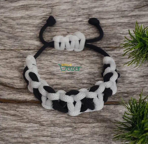 Handmade__Bracelet_Adjustable_Wristband_Bracelet_Friendship_Band_For_All_Skin_Friendly_-_White_And_Black