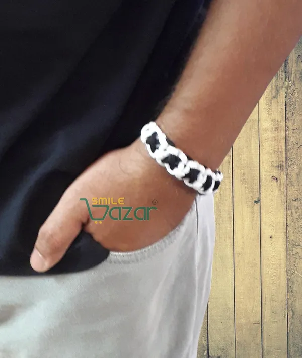 Handmade__Bracelet_Adjustable_Wristband_Bracelet_Friendship_Band_For_All_Skin_Friendly_-_White_And_Black
