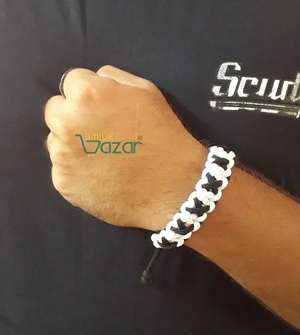 Handmade__Bracelet_Adjustable_Wristband_Bracelet_Friendship_Band_For_All_Skin_Friendly_-_White_And_Black