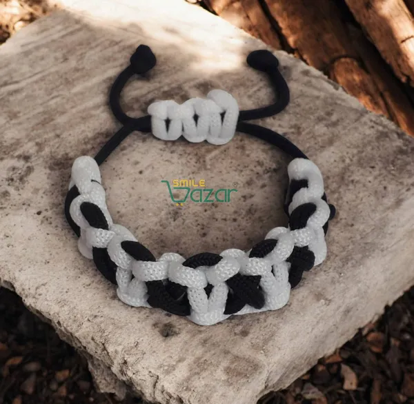 Handmade__Bracelet_Adjustable_Wristband_Bracelet_Friendship_Band_For_All_Skin_Friendly_-_White_And_Black