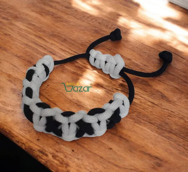 Handmade__Bracelet_Adjustable_Wristband_Bracelet_Friendship_Band_For_All_Skin_Friendly_-_White_And_Black