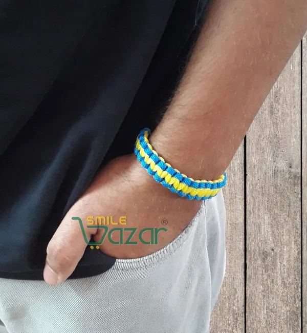HANDMADE__BRACELET_ADJUSTABLE_WRISTBAND_BRACELET_FRIENDSHIP_BAND_FOR_WOMEN_AND_MEN_SKIN_FRIENDLY_-_BLUE_AND_YELLOW