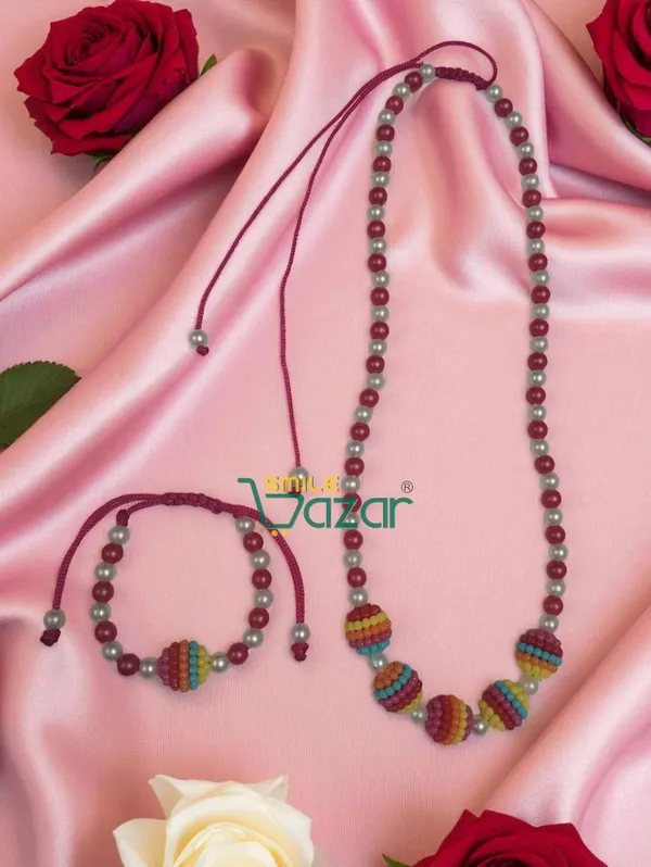 Handmade_Adjustable_Lovely_Kids_Girl's_Beaded_Necklace_&_Bracelet_Sets_Princess_for_Kids_Girl's_Necklace_and_Bracelet_Girl's_Gift__Jewellery__for_Princess__-_MAGENTA_&_WHITE
