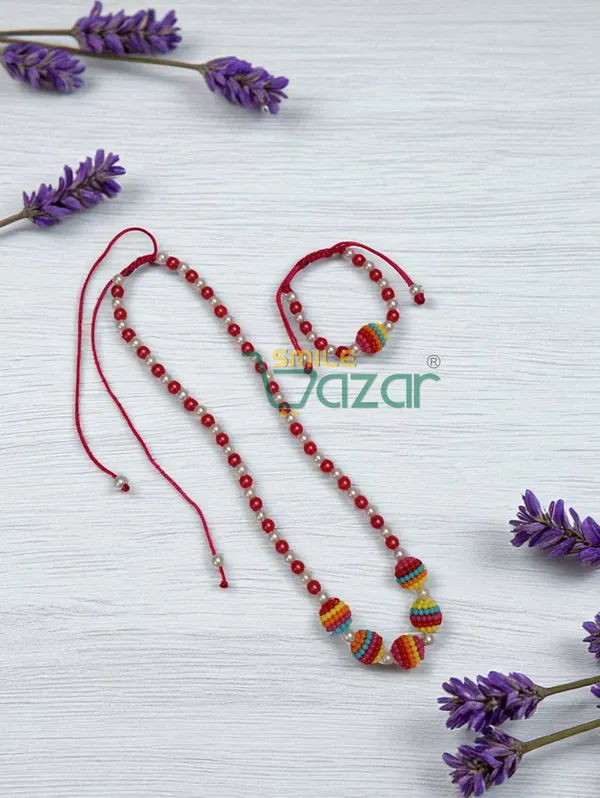 Handmade_Adjustable_Lovely_Kids_Girl's_Beaded_Necklace_&_Bracelet_Sets_Princess_for_Kids_Girl's_Necklace_and_Bracelet_Girl's_Gift__Jewellery__for_Princess__-_MAGENTA_&_WHITE