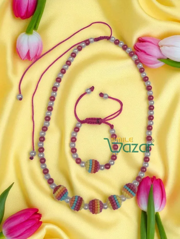 Handmade_Adjustable_Lovely_Kids_Girl's_Beaded_Necklace_&_Bracelet_Sets_Princess_for_Kids_Girl's_Necklace_and_Bracelet_Girl's_Gift__Jewellery__for_Princess__-_MAGENTA_&_WHITE