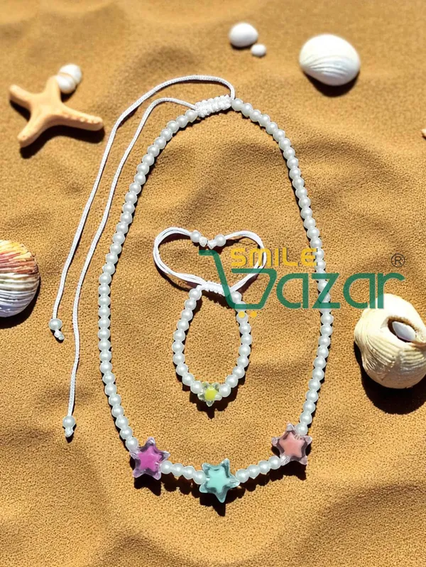 Handmade_Adjustable_Lovely_Kids_Girl's_Beaded_Necklace_&_Bracelet_Sets_Princess_for_Kids_Girl's_Necklace_and_Bracelet_Girl's_Gift__Jewellery__for_Princess__-_WHITE