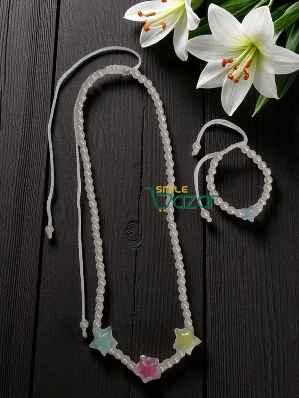 Handmade_Adjustable_Lovely_Kids_Girl's_Beaded_Necklace_&_Bracelet_Sets_Princess_for_Kids_Girl's_Necklace_and_Bracelet_Girl's_Gift__Jewellery__for_Princess__-_WHITE