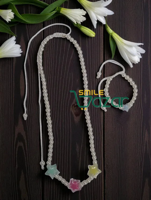 Handmade_Adjustable_Lovely_Kids_Girl's_Beaded_Necklace_&_Bracelet_Sets_Princess_for_Kids_Girl's_Necklace_and_Bracelet_Girl's_Gift__Jewellery__for_Princess__-_WHITE