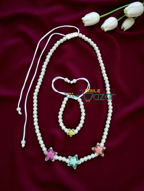 Handmade_Adjustable_Lovely_Kids_Girl's_Beaded_Necklace_&_Bracelet_Sets_Princess_for_Kids_Girl's_Necklace_and_Bracelet_Girl's_Gift__Jewellery__for_Princess__-_WHITE