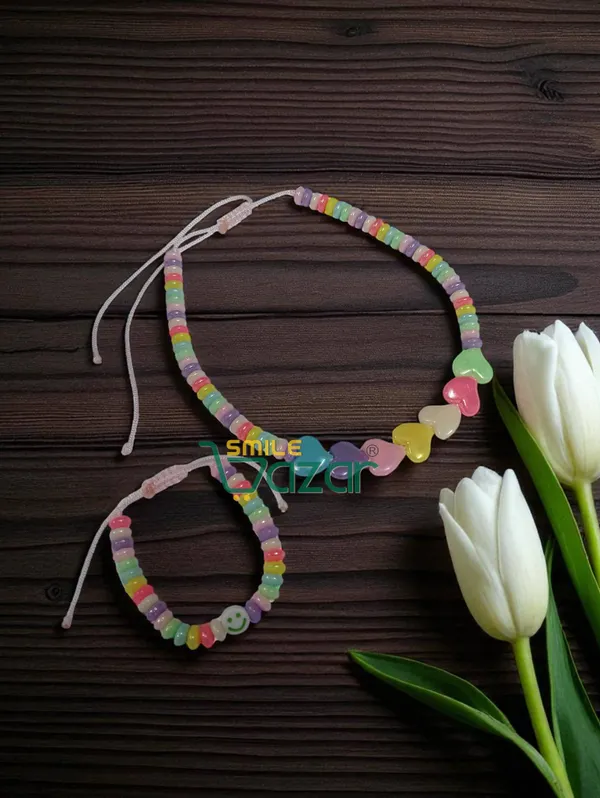 Handmade_Adjustable_Lovely_Kids_Girl's_Beaded_Necklace_&_Bracelet_Sets_Princess_for_Kids_Girl's_Necklace_and_Bracelet_Girl's_Gift__Jewelry__for_Princess__-_MULTICOLOR