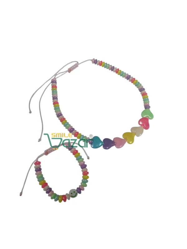 Handmade_Adjustable_Lovely_Kids_Girl's_Beaded_Necklace_&_Bracelet_Sets_Princess_for_Kids_Girl's_Necklace_and_Bracelet_Girl's_Gift__Jewelry__for_Princess__-_MULTICOLOR